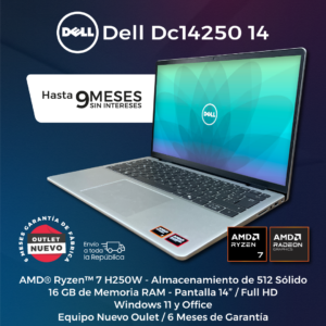 Dell Dc14250. AMD Ryzen 7 H250W. 16 GB RAM. 512 GB SSD. 14" Full HD. Nuevo outlet.
