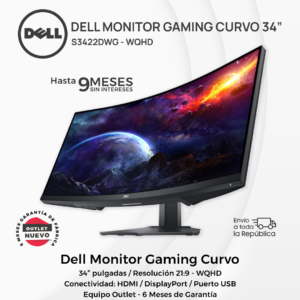 Monitor Dell Gaming S3422dwg de 34" Curvo. Resolucion WQHD. 144HZ. NUEVO OUTLET