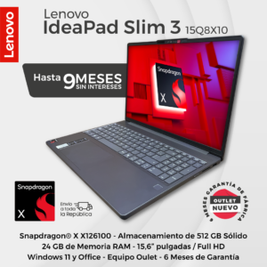 Lenovo Ideapad 3. Snapdragon X. 24gb RAM. 512gb SSD. Pantalla 15.6". Bateria 12 horas. Nuevo Outlet