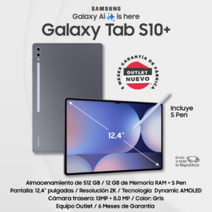 Samsung Galaxy Tab S10+. 512GB. Wi-Fi. S Pen. 2K. 12.4”. Nuevo Outlet
