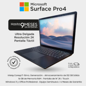 Microsoft Surface Pro 4. Core i7 10ma gen. 16GB RAM. 512GB SSD. 14" TOUCH 2k. Semi Nuevo Premium