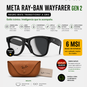 Meta Ray-Ban Wayfarer Gen 2. Mate Black. Trancision a Gris. Meta IA. Nuevo Outlet