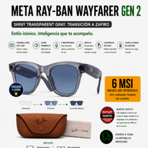 Meta Ray-Ban Wayfarer Gen 2. Shiny Transparent. Trancision a Zafiro. Meta IA. Nuevo Outlet.